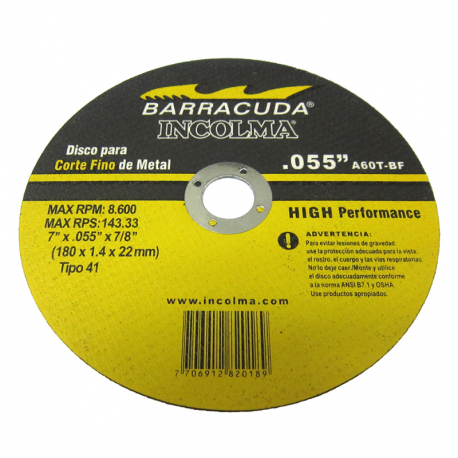 HIGH PERFORATION FINE CUTTING DISC FOR METAL A60T-BF HIGH PERF 7" X .055" X 7/8